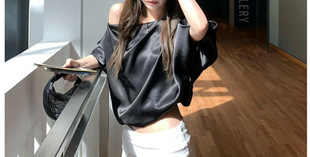 Loose Light Sleeve Satin Sloping Shoulder Top Loose Design Niche Small Shirt for Women Others