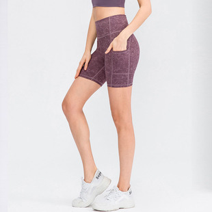 Women's Printed Naked Yoga Shorts with Pocket Skin-Friendly Tight Stretch Quick-Dry Sports Fitness Shorts 02413
