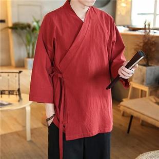 Мужской древний кардиган Hanfu с семью рукавами в костюме по бокам, халат в китайском стиле, простое пальто в пасторальном стиле Lay Zen в традиционной культуре