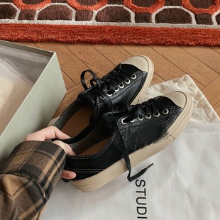 in stock ~ Grape Mom Same Style Horse Leather Vintage Round Head Low Top Joker Small Dirty Shoes Star Casual Canvas Shoes Board Shoes