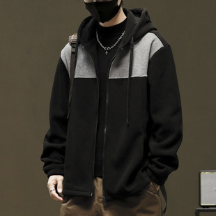 Ao-grain Velvet Cardigan Sweater Men's Autumn and Winter fleece-lined Thickened Hooded Jacket Men's Stitching Warm Casual Top Clothes
