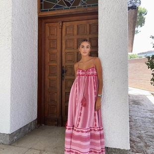 Cross-border Women's Clothing European and American Style 2025 Spring New Fashion Crochet Stitching Knitted dress Holiday Style Slip Skirt