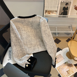 French Style Socialite Chanel Style Coat Women's New 2024 Autumn and Winter Round Neck Style Short Top Grey