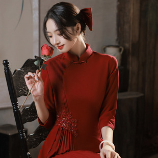 Sexy Wedding Young Improved Girl Cheongsam Dress Tang Suit Slim-fit Elegant High-end Dress for Women Spring Autumn and Winter