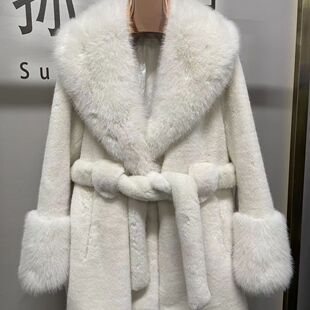 2024 New Large Fur Collar Long Slim-fit Coat Eco-friendly European Mink Faux Fox Fur Plush Coat High-end Fashion Edition