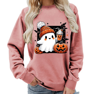 Amazon Source Halloween Cartoon Ghost Print Crewneck Women's Top Sweatshirt Coat Casual Loose European Size