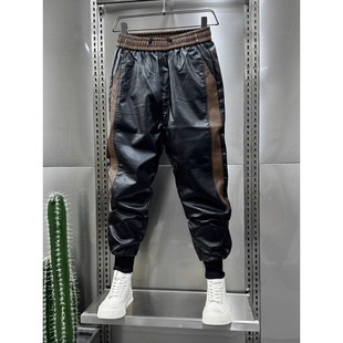 Men's Slim-fit Warm Black Motorcycle New Style Take-out fleece-lined Thickened Riding Pants Men's Winter Leather Pants