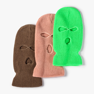 Three-Hole ski mask Baotou outdoor cycling windproof knitted hat winter cap three-hole knitted hat wholesale