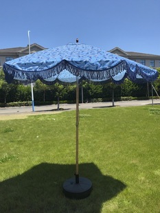 New 2.5m Outdoor Sun Protection Rope Garden Umbrella with Tassel Solid Wood Rod Sunshade Umbrella with Adjustable Steering