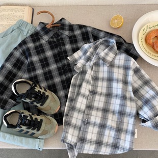 Children's Shirt 2025 Spring New Retro Style Plaid Top Cardigan Boys' Stylik Shirt