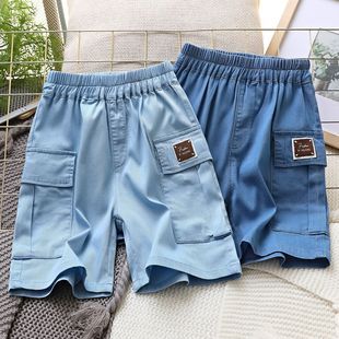 Summer Thin Large Children's Workwear Denim Shorts Boy's Tencel Denim Pants Casual All-match Mid-length Pants