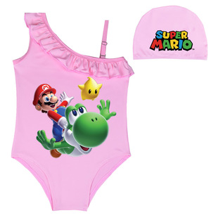 2023 New Mario Rice Swimsuit for Girls, Middle and Large Kidsren Cartoon One-piece Swimsuit Y09137