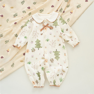 Baby's Four-season Jumpsuit Class A Pure Cotton Baby Girl's Autumn and Winter Princess Floral 100-day Full Moon Banquet suit Base