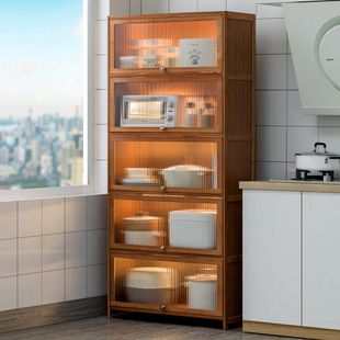 Kitchen Storage Rack Floor Multi-layer Storage Rack with Door and Bowl Cabinet for Pot and Bowl Storage Cabinet Microwave Oven Rack Solid Wood
