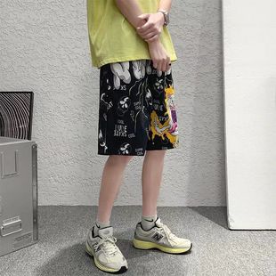 Korean fashion brand ins beach shorts men's summer 2024 New letter printed shorts loose casual shorts