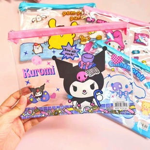 Sanrio Storage Bag Waterproof Transparent Cosmetic Bag Cute Cartoon Gift Bag Stationery Bag Document Bill Zipper Bag