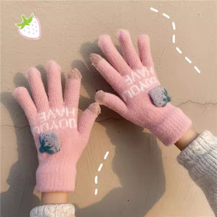 Manufacturers refer to fleece-lined cute plush students cycling cold 2024 new rabbit fur winter women's imitation gloves to keep warm
