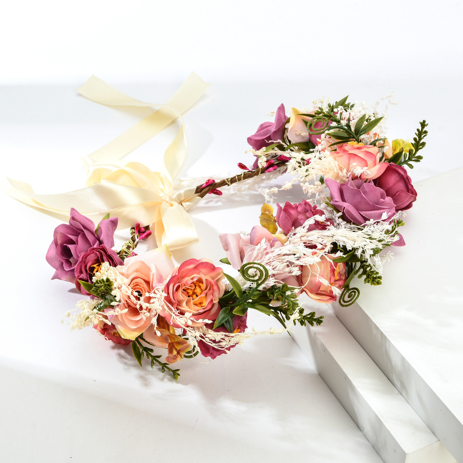 Cross-Border Hawaiian Eternal Flower Wreath for Vacation Brides and Bridesmaids, Artificial Dried Flower Rose Headband Wholesale