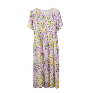 Enoch plus size Women's Women's Floral V-neck dress Women's Summer New High Waist Hip Covering Mid-length Dress 260445