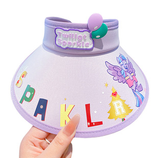 Girls Pony Cartoon Sun Hat Children's New Sunscreen Sun Hat Summer Baby Big Brim Empty Top Hat