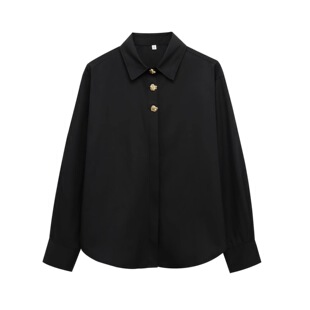 European and American style cross-border foreign trade women's 2025 fashion casual gold row buckle poplin shirt 9699255