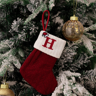Cross-border New Christmas Decoration Red Knitted Christmas Stocking Christmas Tree Pendant Embroidered Wool Letter Stocking