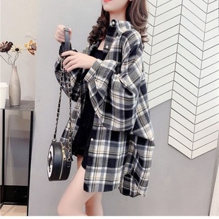 Plaid shirt for women 2021 Spring and Autumn New Korean style loose long sleeve all-match top retro Hong Kong style shirt coat