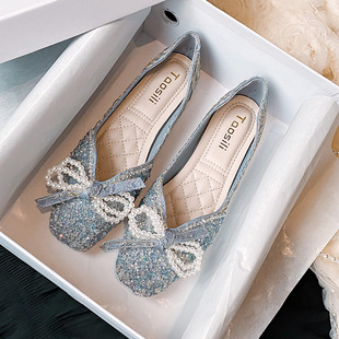 Spring Pearl French single-layer shoes for women 2024 New elegant popular Tods pumps plus size women's shoes 41-43