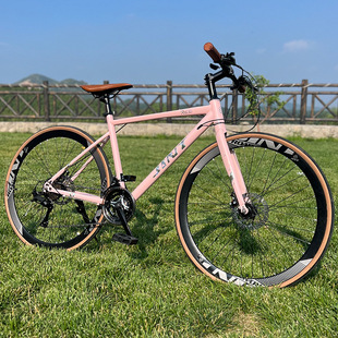 Cross-Border Exclusive 700C Straight Handlebar Road Blueprint 27-Speed Bicycle for Adults, Ultra-Light Variable Speed Disc Brake Brown Tire Bicycle