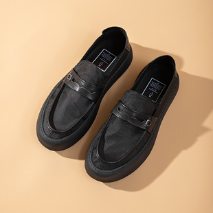 Trendy Brand Lazy Driving Peas Shoes Men's New Hollow Breathable All-match Soft Bottom Casual Shoes Slip-on Leather Shoes