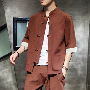 Chinese style men's clothing spring and summer new style buckle retro half sleeve Hanfu men's Tang suit men's casual cardigan jacket