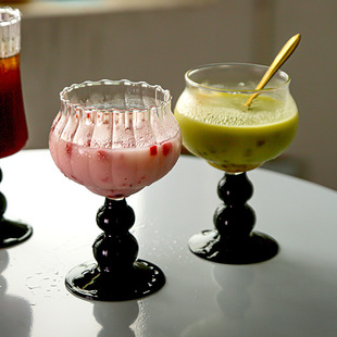 Nordic ins Style Creative Black Feet High Color Value High Feet Dessert Juice Beverage Cup High Temperature Resistant Glass Coffee Cup