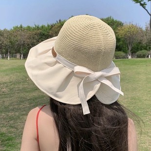 Big Brim Face Covering Fisherman Hat Women's Summer Korean-style All-match Travel Sun Hat Sunscreen Thin Sun Hat Bow