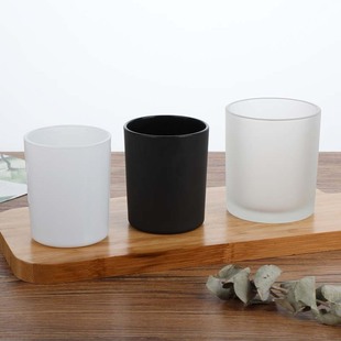 Wholesale frosted thickened glass candle cup empty cup diy glass products full set black aromatherapy candle holder cup custom