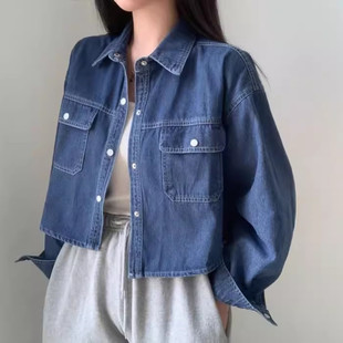 Южная Корея 24 осень и зима chic повседневные дикие короткие толстые джинсовые куртки дикие джинсовые куртки трансграничные