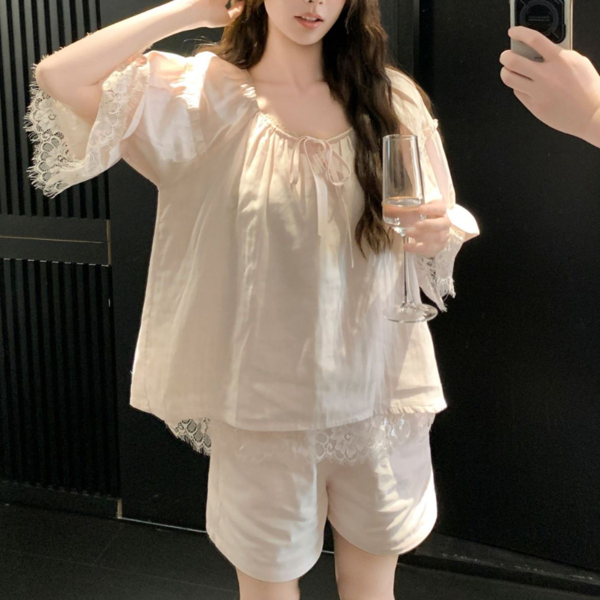 [100% Cotton] Spring and Summer New Style Sweet Girly Style Home Wear Short-Sleeved Shorts Pure Color Pure Cotton Pajama Set
