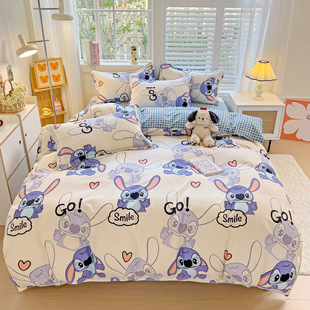 Cross-border autumn and winter sanding skin-friendly Aloe Vera American cotton four-piece printed cartoon bed sheet quilt cover three-piece gift wholesale