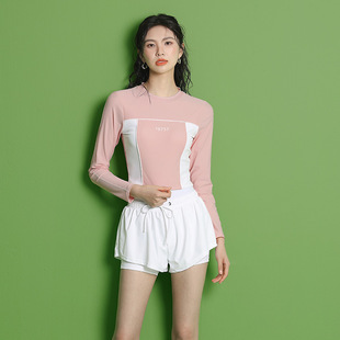 [Haozhilang] Long-sleeved plus size swimsuit for covering flesh and slimming women's conservative professional women's training swimsuit split swimsuit