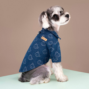 Pet Dog Small and Medium-sized Dogs Handsome Collar with Leash Buckle Bear Butterfly Pattern Two-legged Denim Shirt