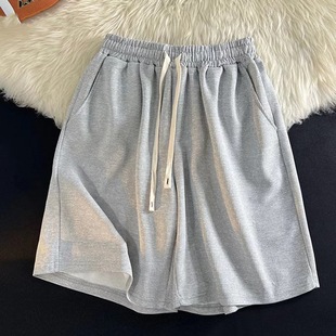Summer Waffle Solid Color Simple Shorts Men's Trendy Brand Loose Outer Wear Beach Pants Casual Sports Half Pants