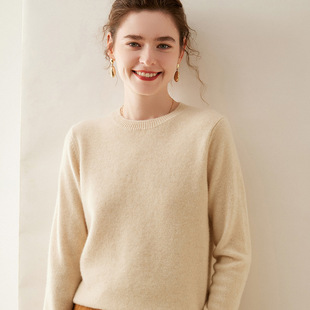 Classic Simple Cashmere Knitted Base Shirt Women's Long-sleeved Round Neck Loose Thick Warm Sweater Soft Waxy Cashmere Sweater