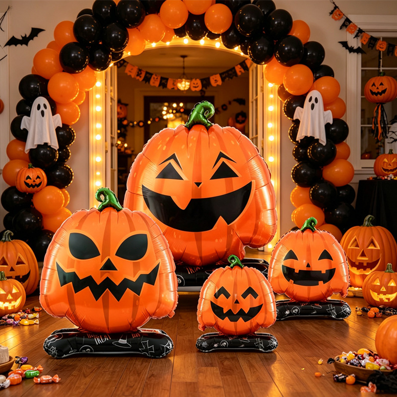Cross-border Halloween base standing pumpkin balloon ghost festival party decoration pumpkin balloon set party decoration