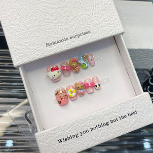 Autumn and Winter Internet Popular Cute Cartoon Nail Art Patch for Big Children Mid-length Finished Wearable Fake Nail Removable Nail Art