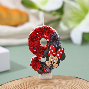 Black Red Cartoon Mouse Birthday Cake Digital Candle Amazon Hot Sale Sequin Anniversary Decoration Plug-in Candle