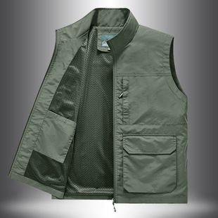 Men's Workwear Casual Vest Shoulder Waistcoat Outdoor Photography Fishing Vest Large Size Loose Multi-Pocket Middle-aged Dad Suit