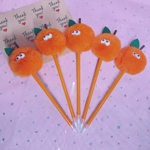 Orange fur ball ball pen cartoon shape orange fruit ball pen Korean style personalized fur ball pen