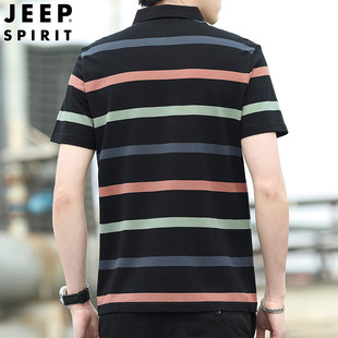 JEEP SPIRIT Men's Short-sleeved T-shirt Polo Shirt Men's Striped Summer New Youth Business Casual Lap T
