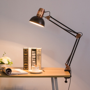 LED American Clip Eye Protection Table Lamp Suitable for Children's Reading Nail Art Pattern Lighting Electroplated Metal Long Arm