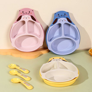 Cartoon pattern shape children's dinner plate environmentally friendly PP solid color dinner plate household salad vegetable and fruit plate double-layer tableware suit