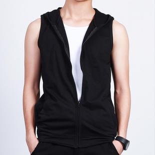 Summer Men's Slim-fit Vest Men's Thin Sleeveless Hooded Sports Fitness Vest Zipper Jacket Knitted Cardigan Trendy